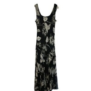 Alex Evenings 14W Silk Beaded Dress Whimsigoth Witchy Maxi‎ Formal Black White